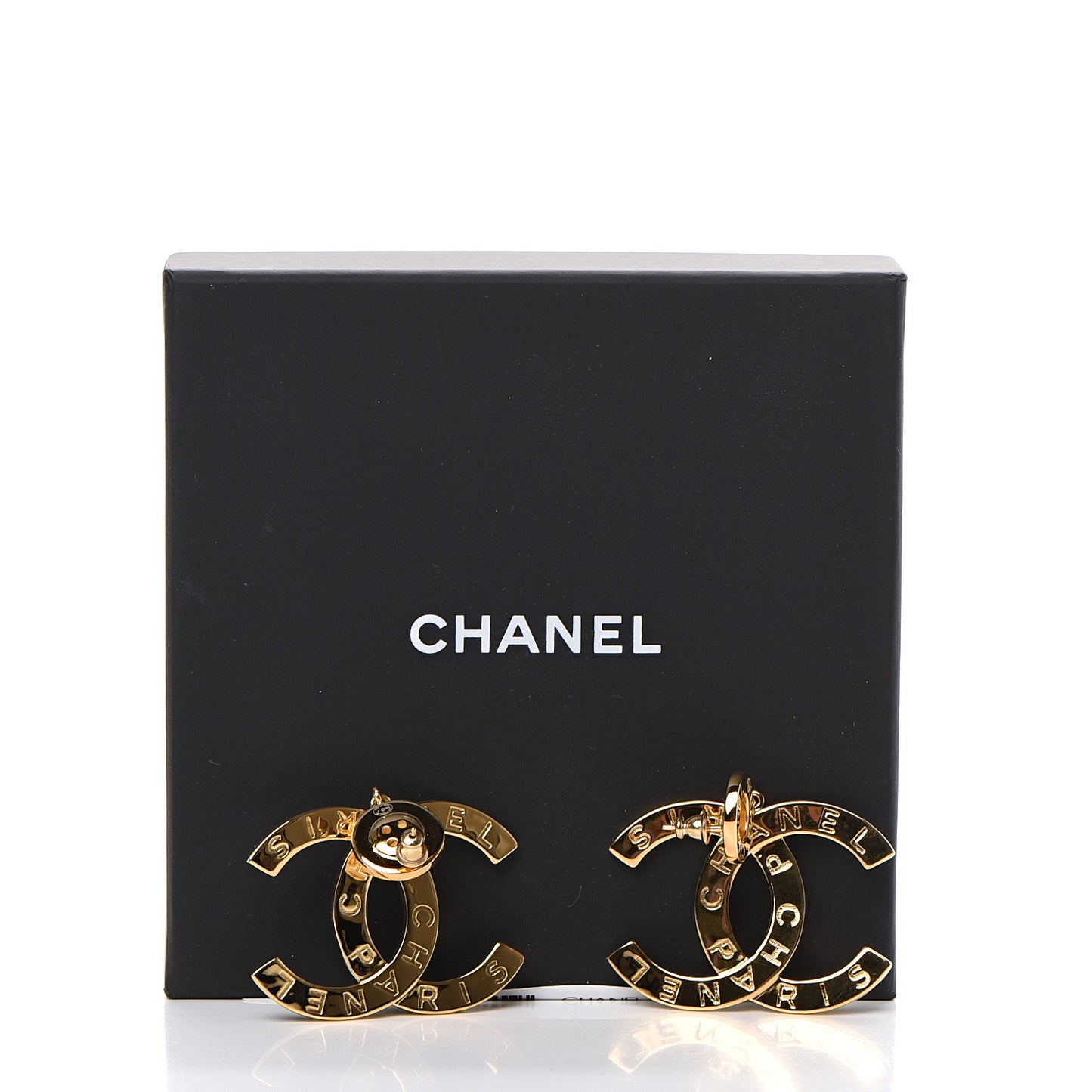 Metal Large Paris Button Earrings Gold