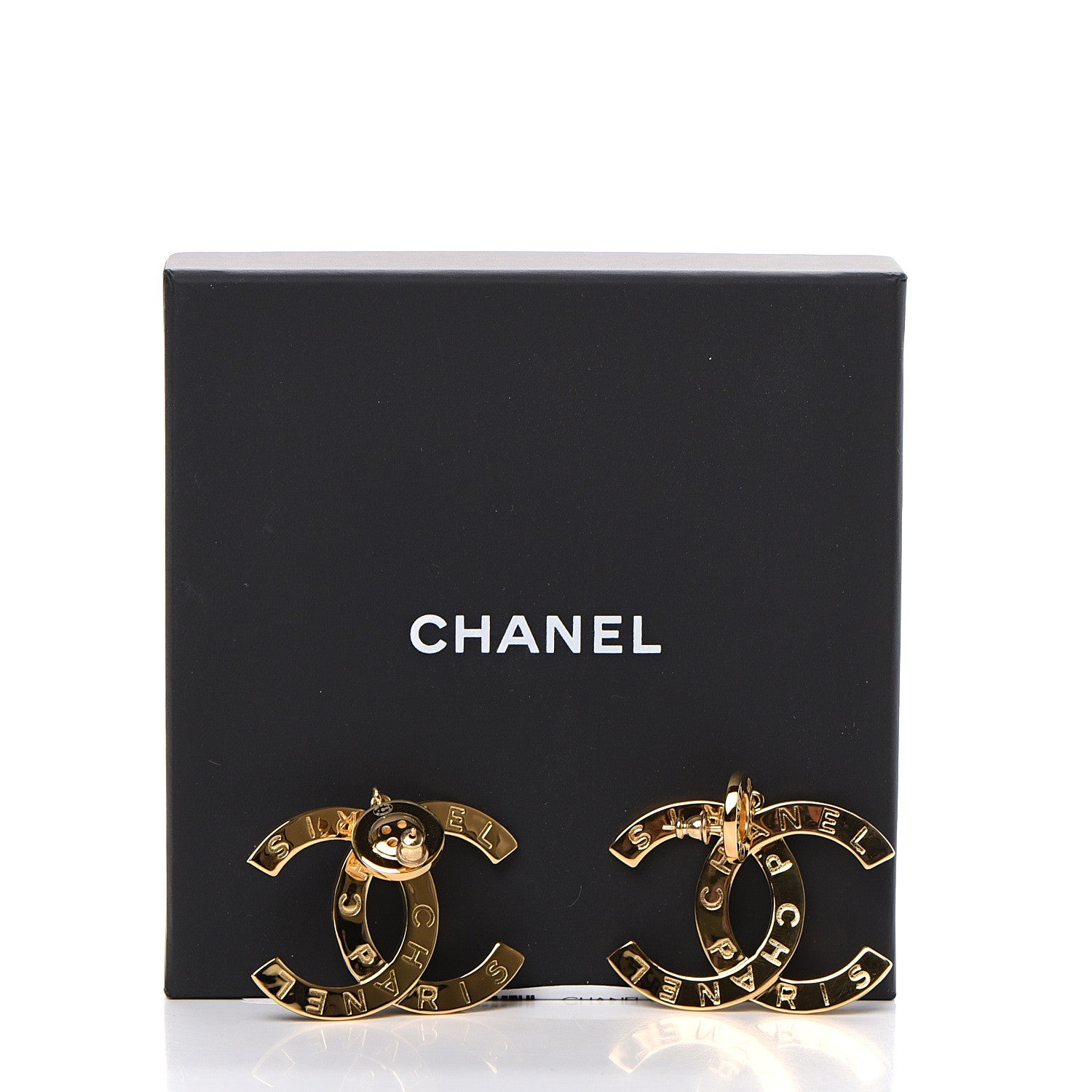 Chanel Metal Large Paris Button Earrings Gold 5 of 5