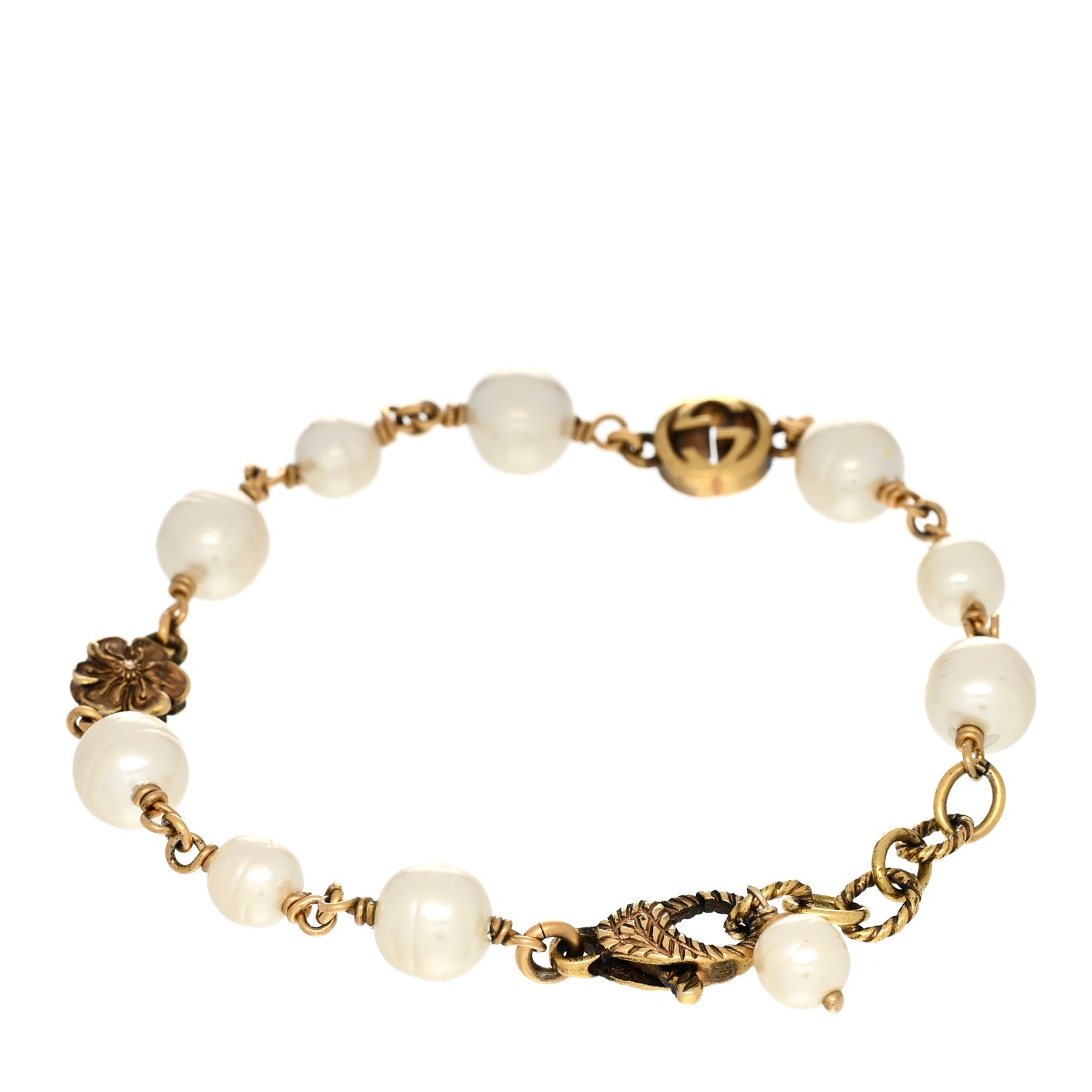 Gucci Interlocking G Flower Pearl Bracelet Gold 2 of 7