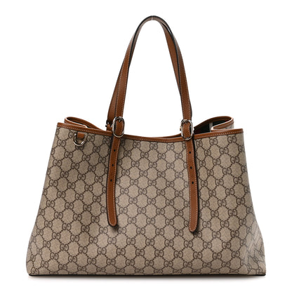 Gucci GG Supreme Monogram Emblem Large Tote Bag Beige Ebony Sundial 1 of 10