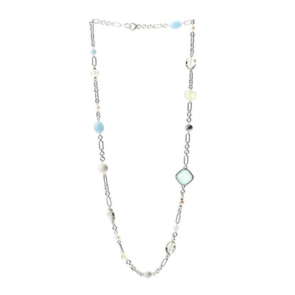 David Yurman Sterling Silver Agate Pearl Green Tourmaline Chalcedony Prasiolite Figaro Necklace 3 of 4