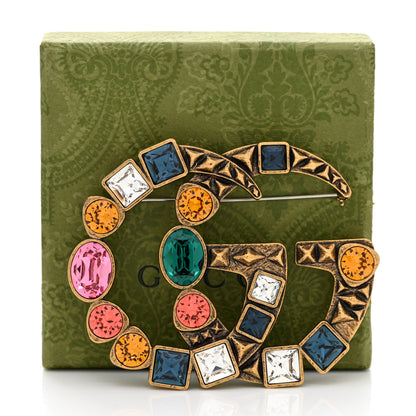 Gucci Metal Crystal Double G Brooch Aged Gold Multicolor 7 of 7