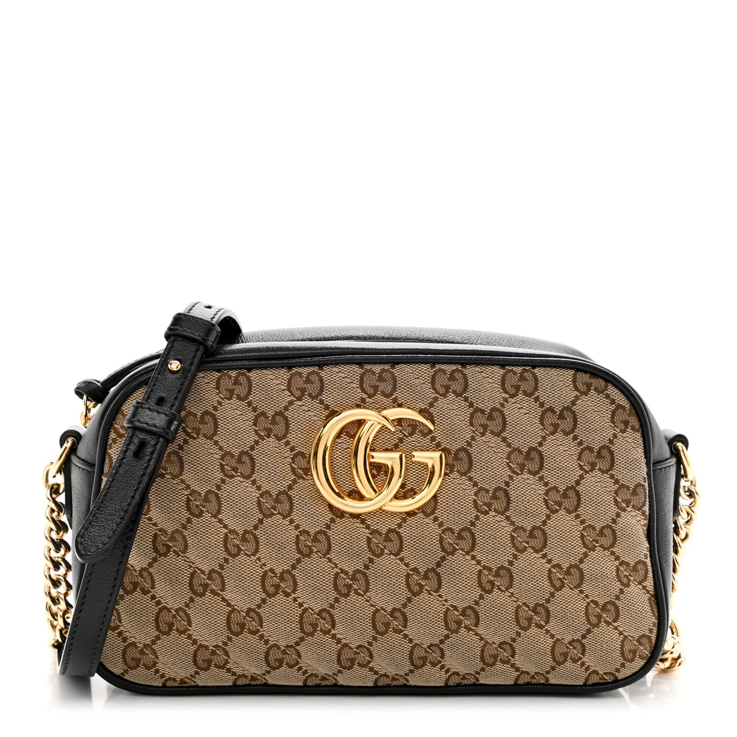 Monogram Matelasse Diagonal Small GG Marmont Chain Shoulder Bag Beige Black