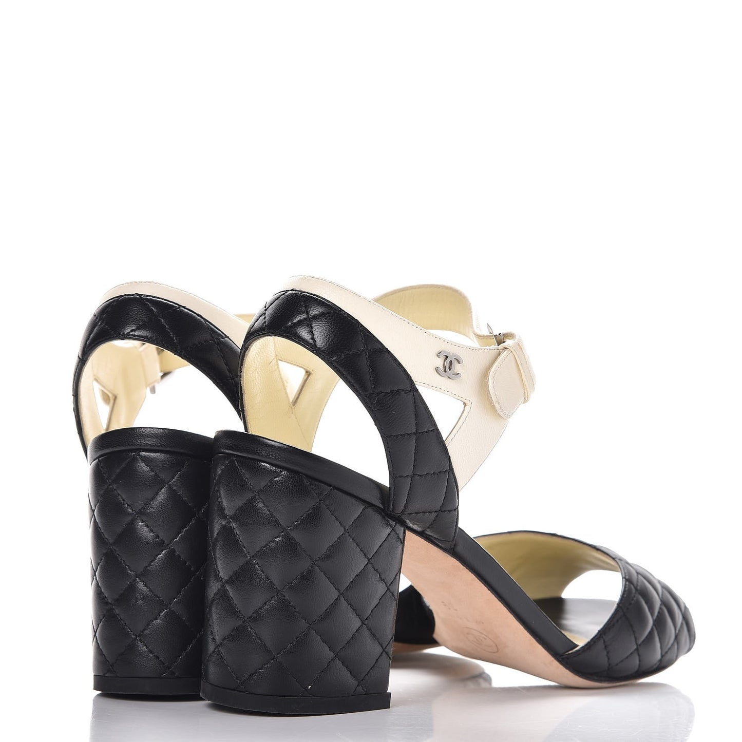 Lambskin Quilted CC Sandals 39 Black White