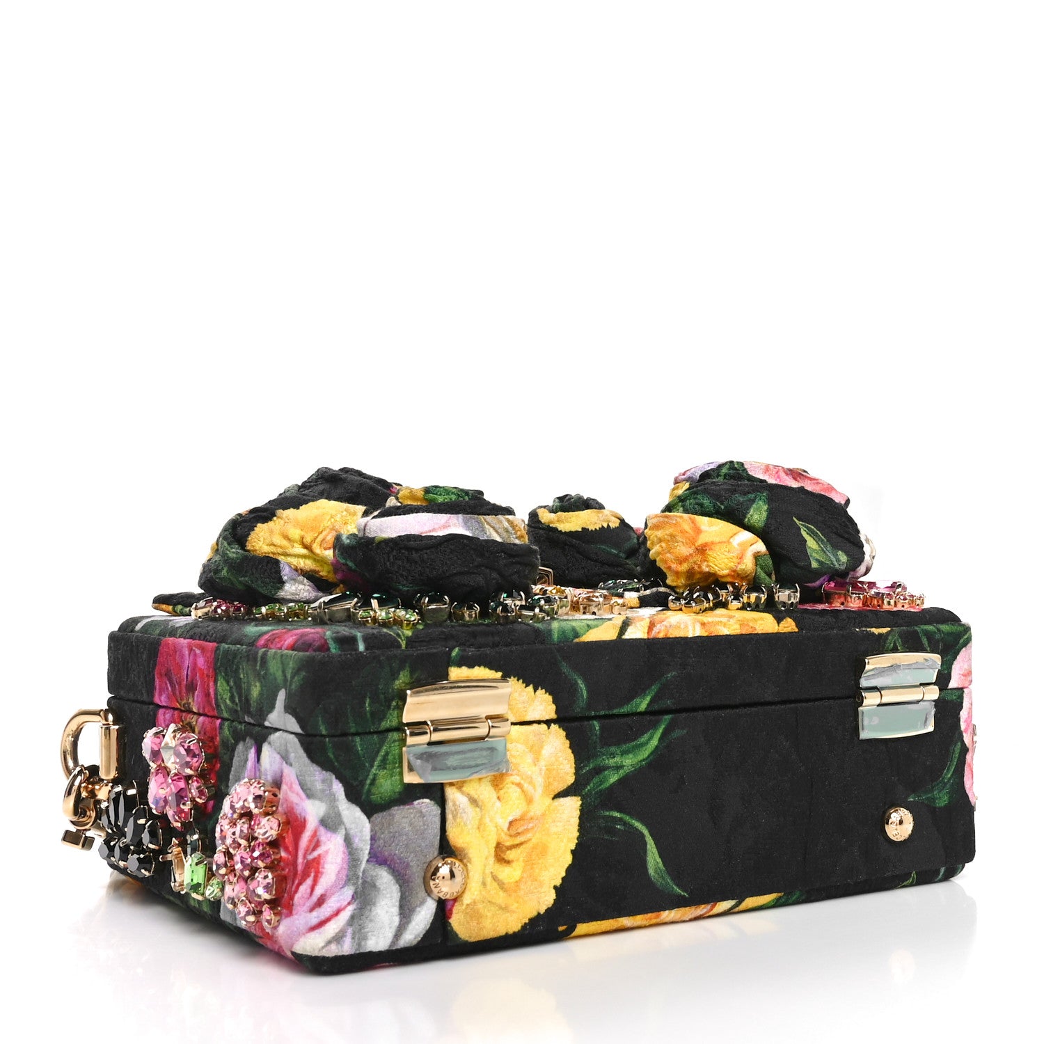 Dolce & Gabbana Brocade Crystal Embellished Floral Box Bag Black Multicolor 4 of 10