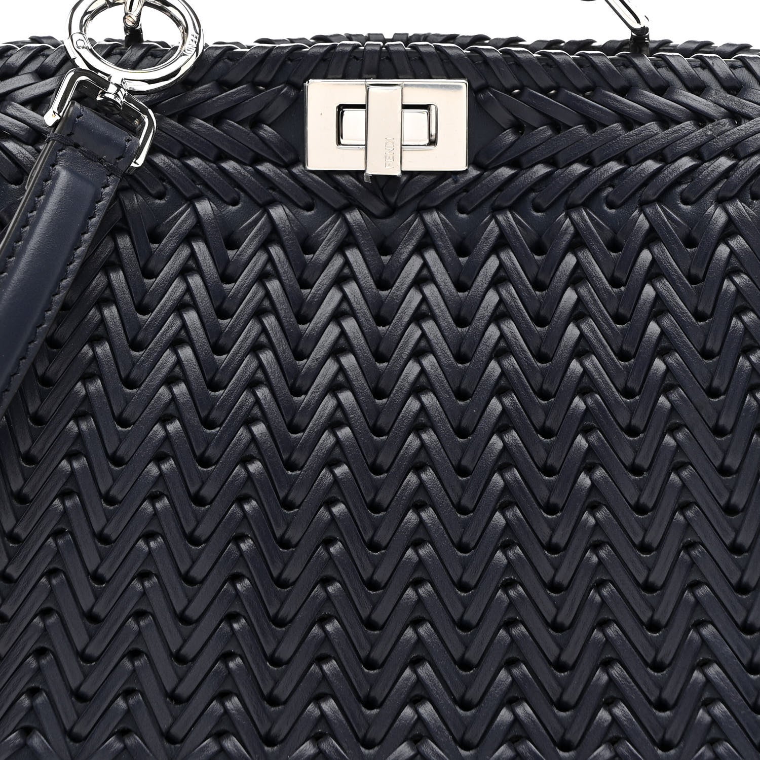 Fendi Vitello King Shiny Nappa Intreccio Petite Peekaboo I SEE U Satchel Midnight 8 of 10