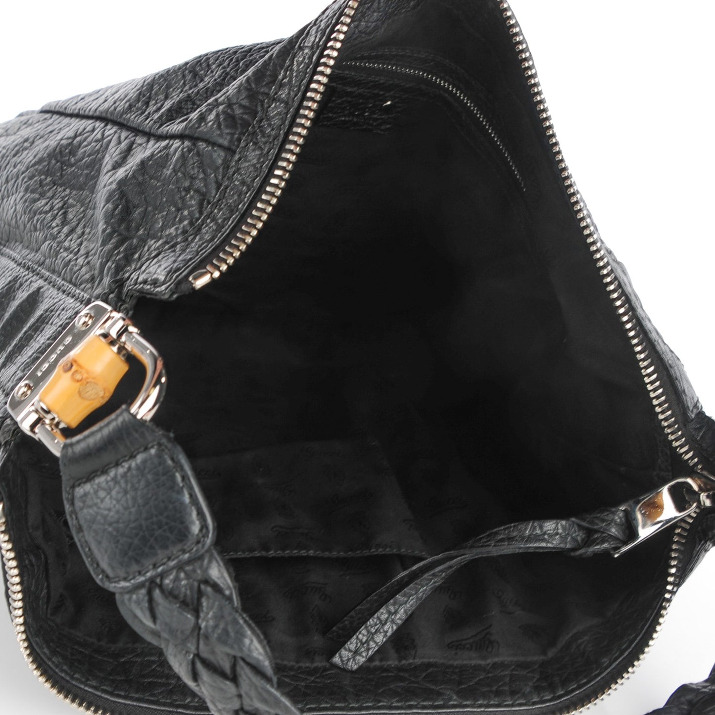 Grained Calfskin Medium Bamboo Bar Hobo Black