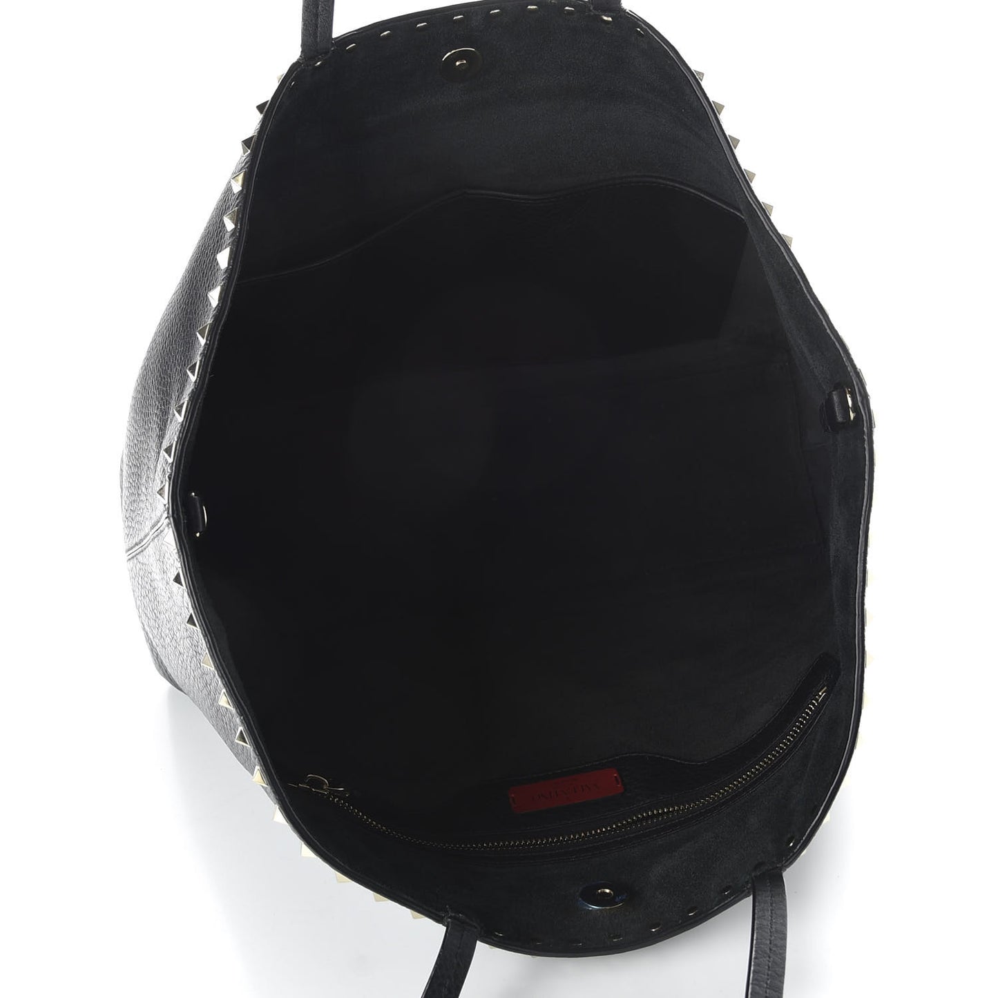 Grained Calfskin Rockstud Shoulder Tote Black