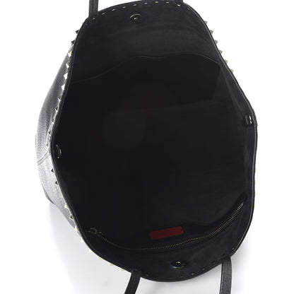 Valentino Garavani Grained Calfskin Rockstud Shoulder Tote Black 5 of 9