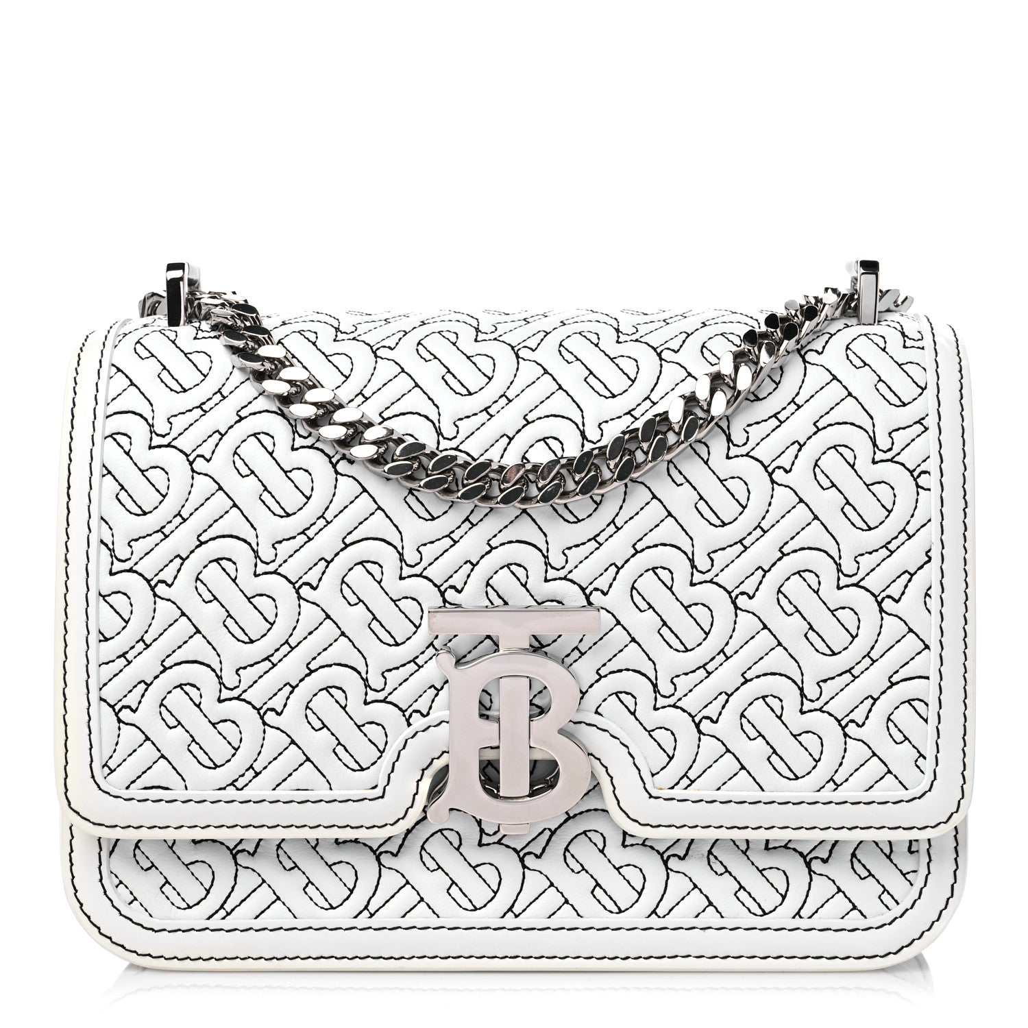 Burberry Calfskin Monogram Embossed Small TB Chain Bag Optic White 1 of 13
