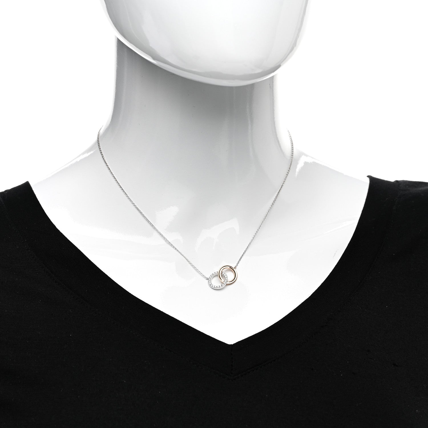 Tiffany 18K White Rose Gold Diamond Double Interlocking Circles Pendant Necklace 2 of 4