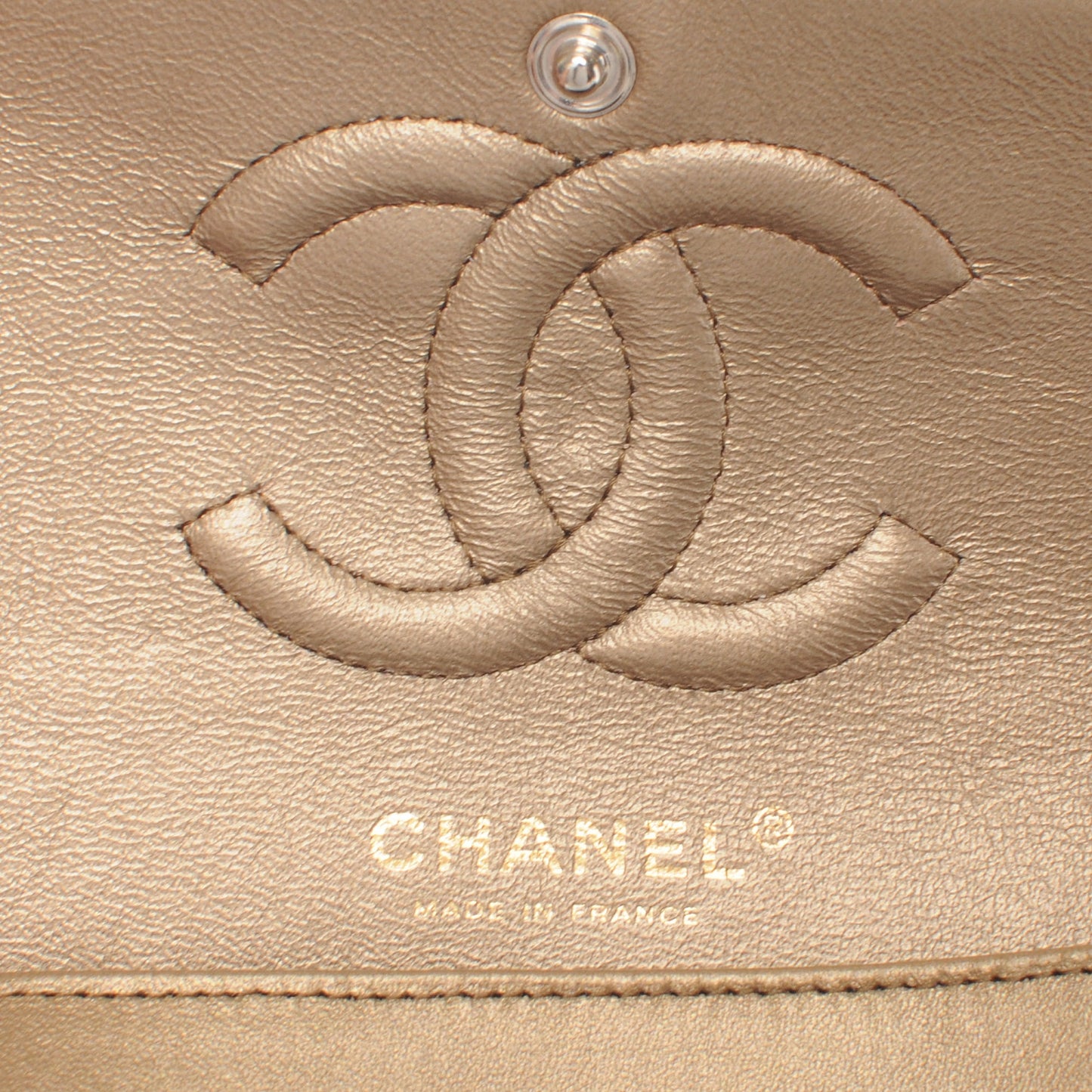 Lambskin Medium Double Flap Metallic Khaki