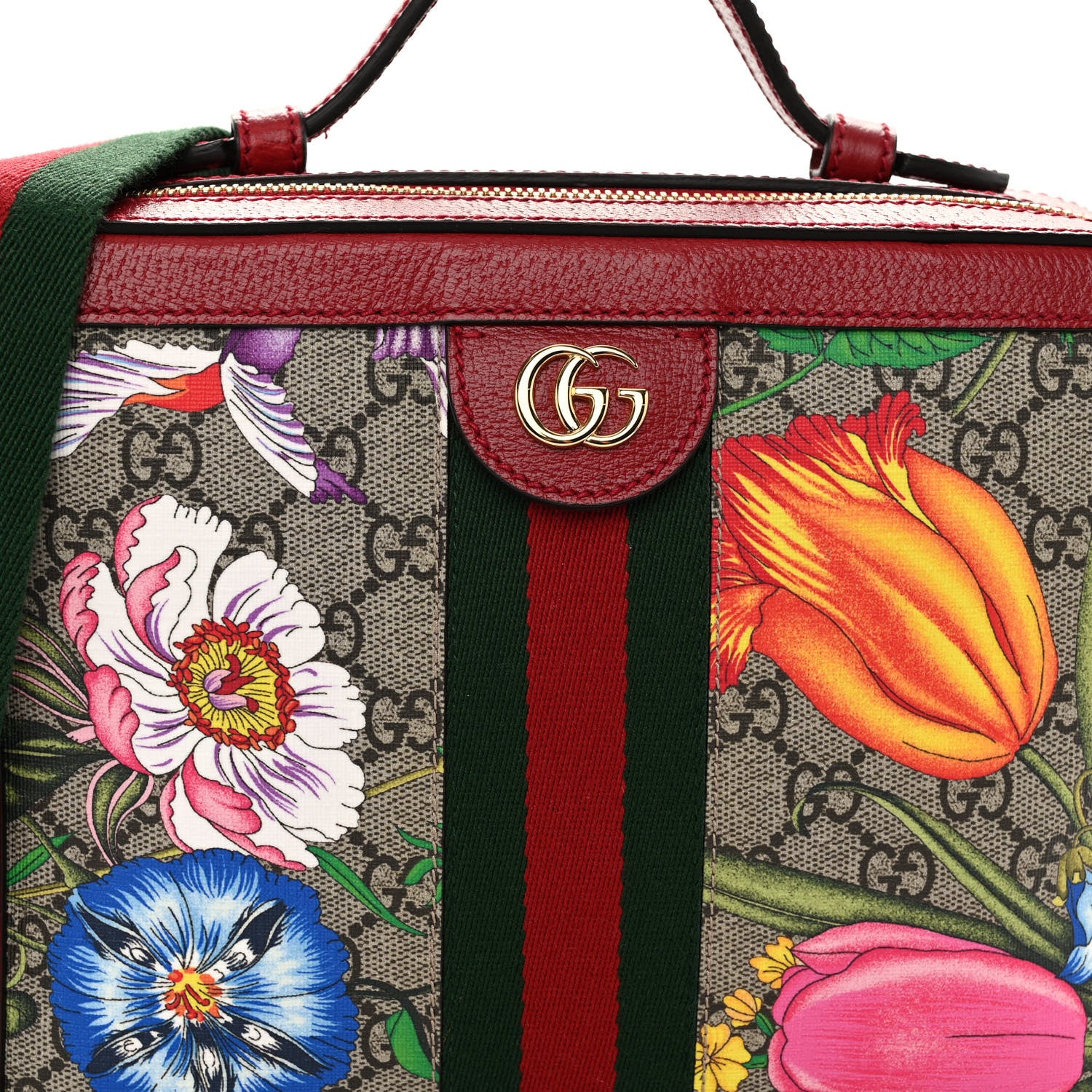 Gucci GG Supreme Monogram Flora Web Small Ophidia Top Handle Shoulder Bag Hibiscus Red 8 of 11