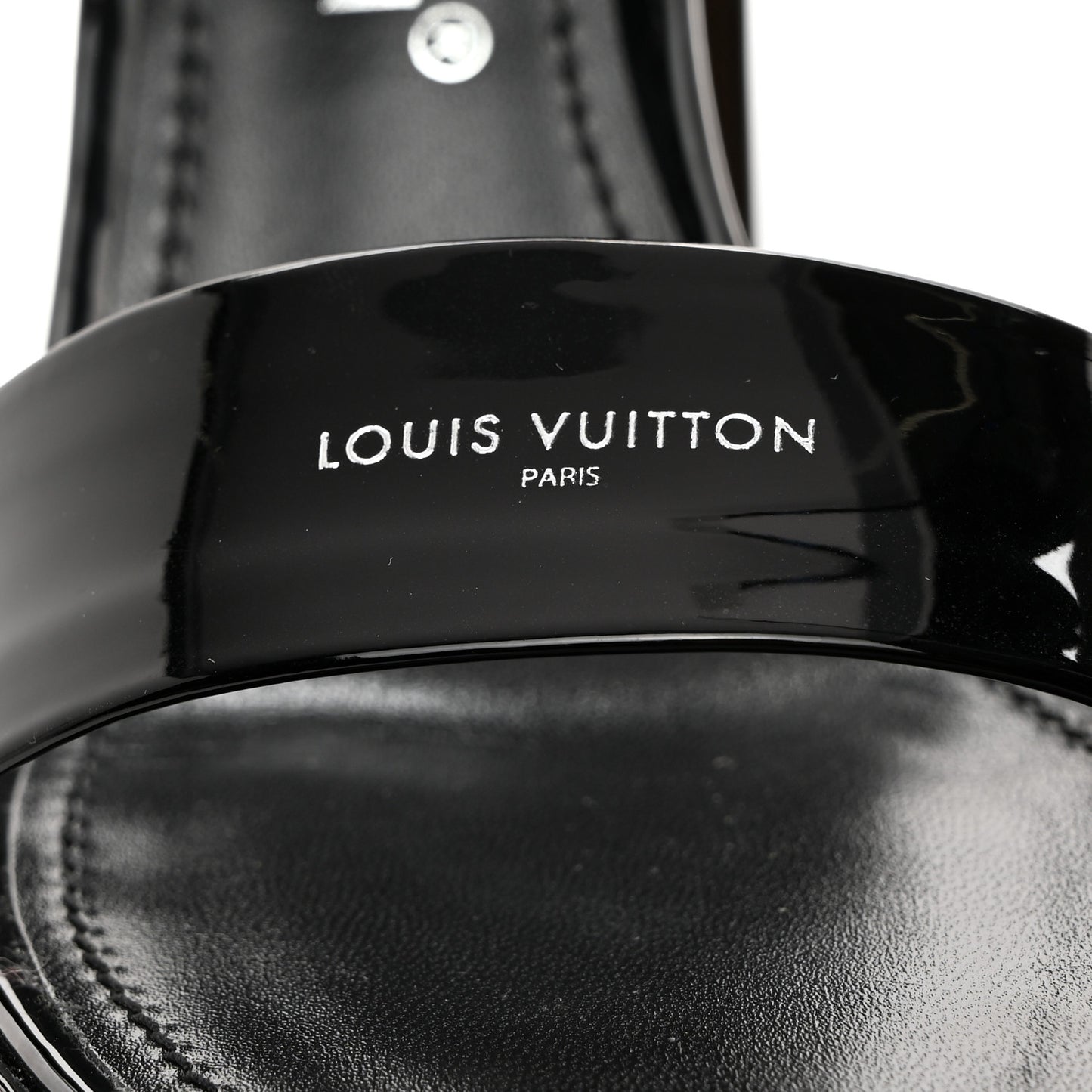 LOUIS VUITTON Patent Calfskin Fame Platform Sandal 37.5 Black
