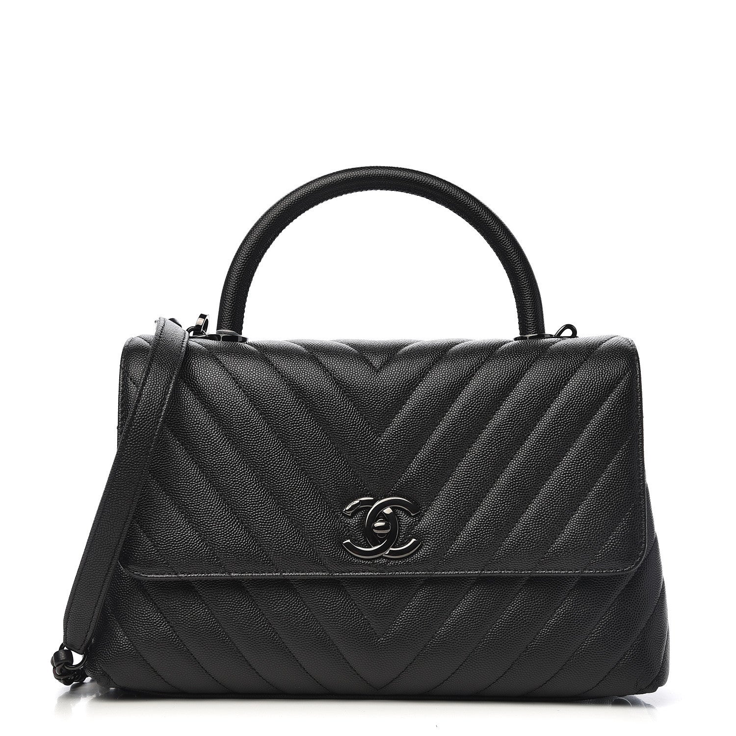 Chanel Caviar Chevron Quilted Small Coco Handle Flap So Black 1 of 11