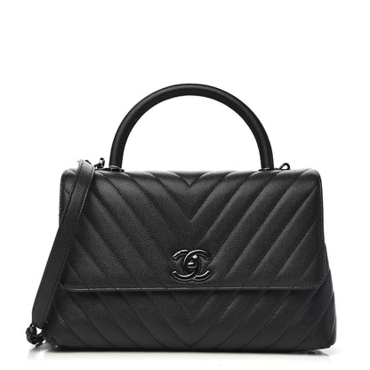 Chanel Caviar Chevron Quilted Small Coco Handle Flap So Black 1 of 11