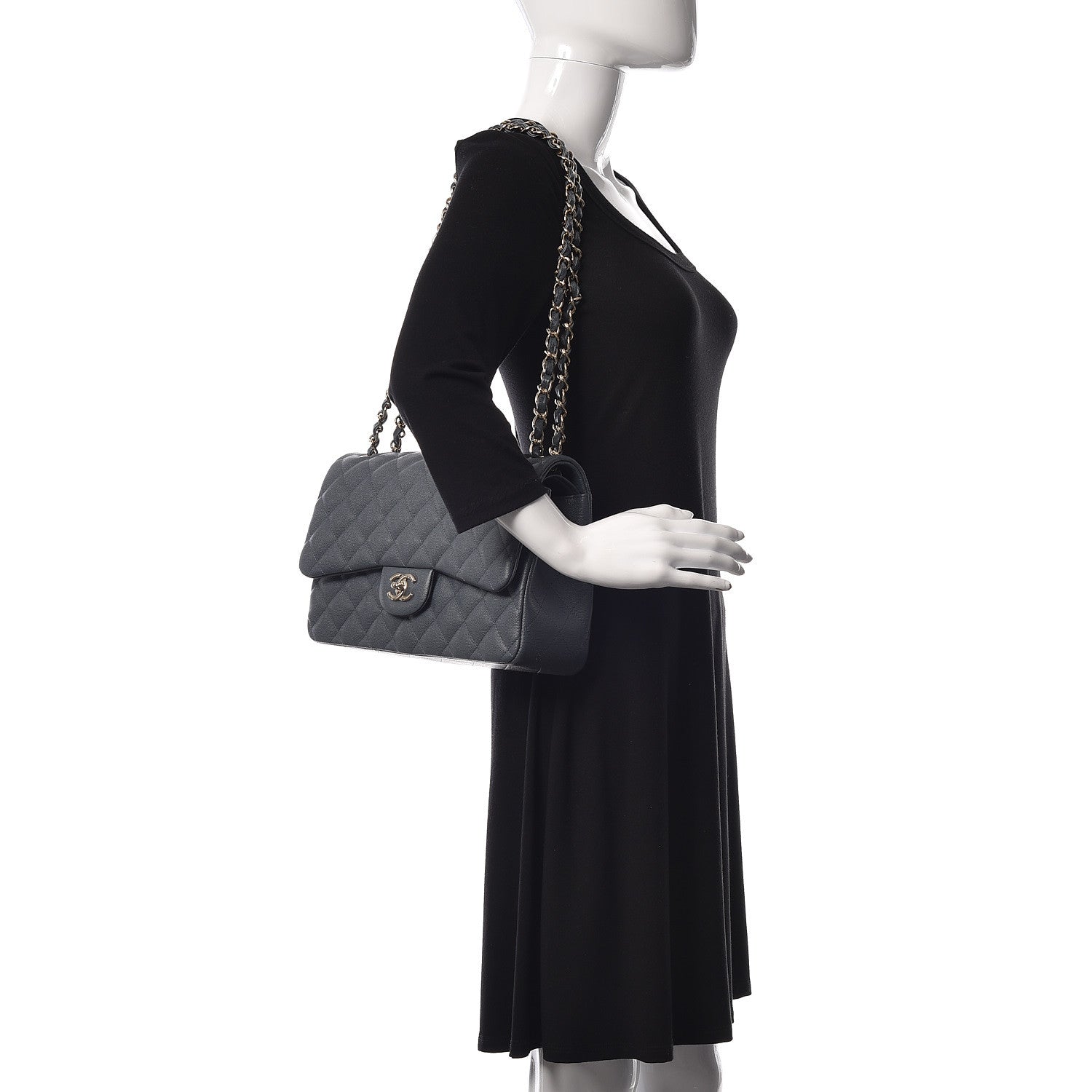 Chanel Caviar Quilted Jumbo Double Flap Dark Grey 2 of 10