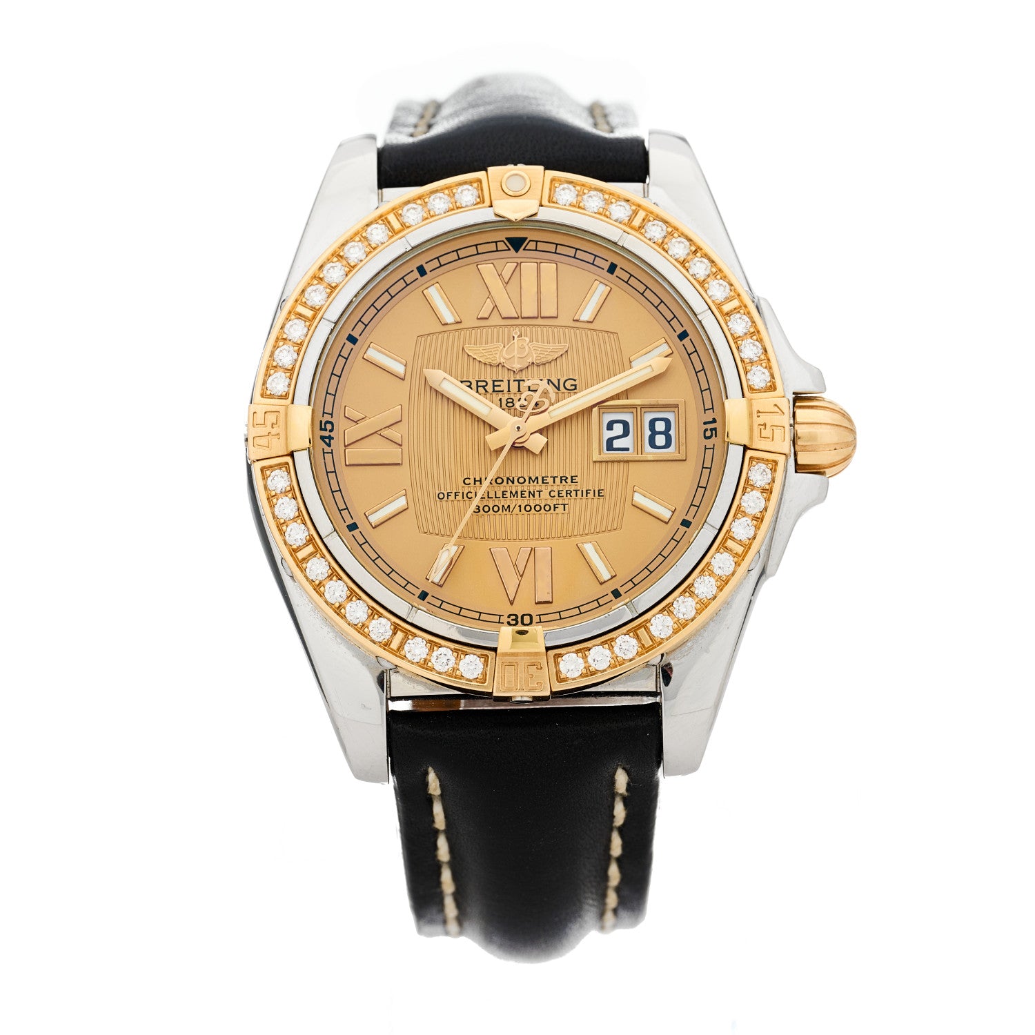 Breitling Stainless Steel 18K Yellow Gold Calfskin Diamond Bezel 41mm Cockpit Automatic Watch C49350 1 of 5