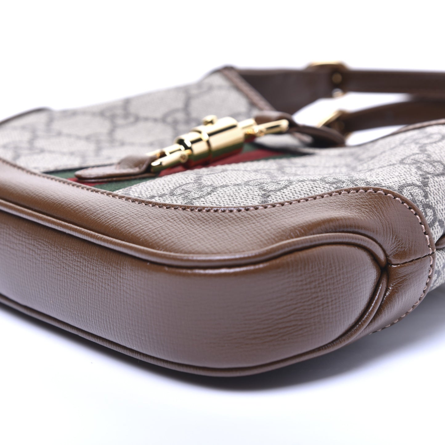 GG Supreme Monogram Azalea Calfskin Web Mini Jackie 1961 Hobo Beige Ebony Brown Sugar
