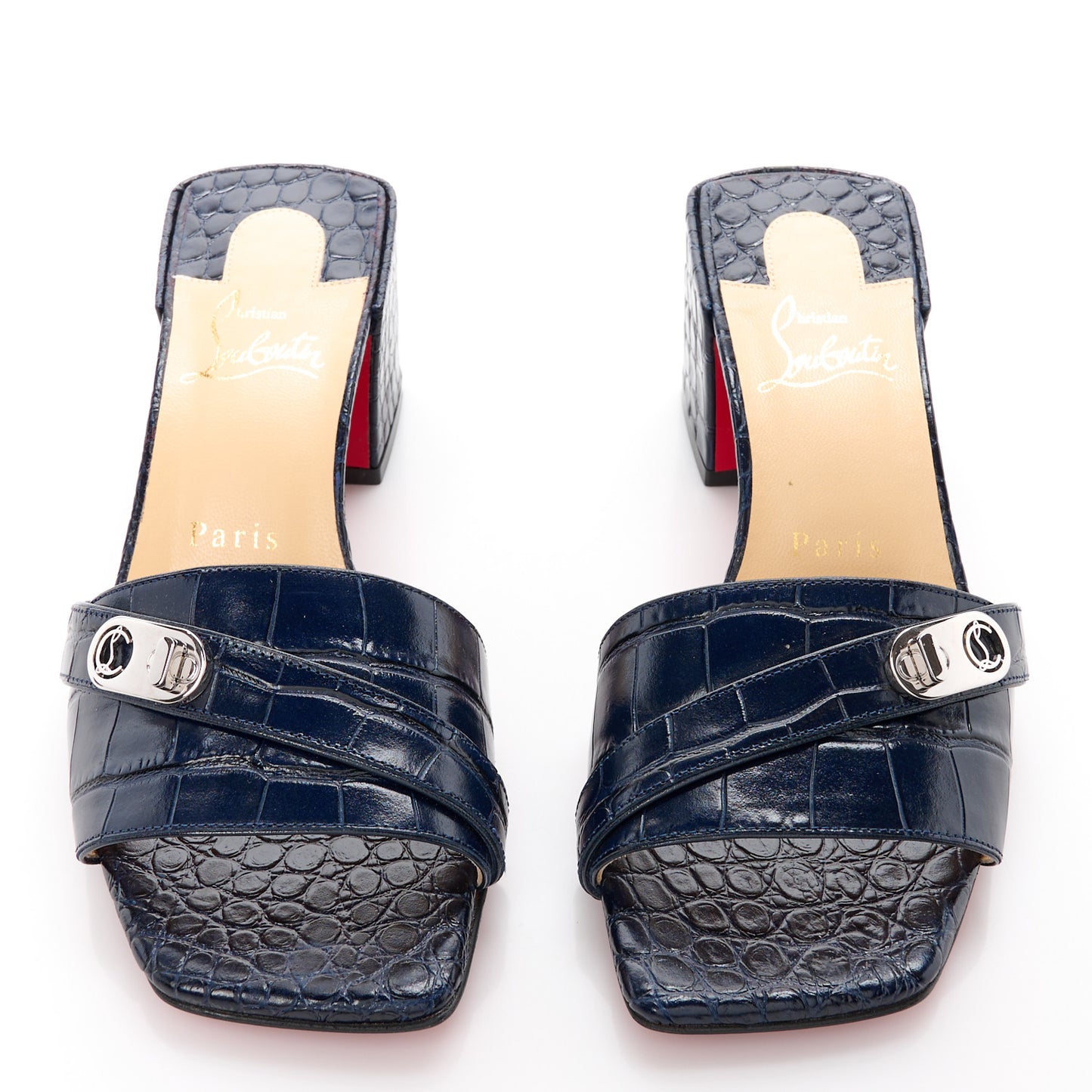Calfskin Crocodile Embossed Lock Art 55 Ali Mule Sandals 36 Obscur