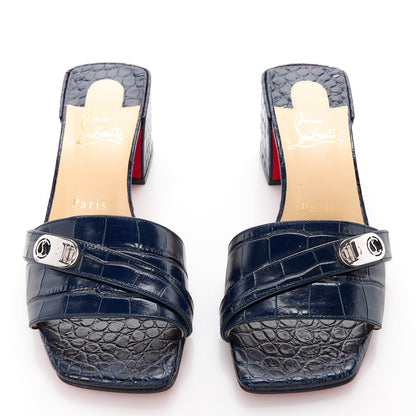 Christian Louboutin Calfskin Crocodile Embossed Lock Art 55 Ali Mule Sandals 36 Obscur 2 of 8