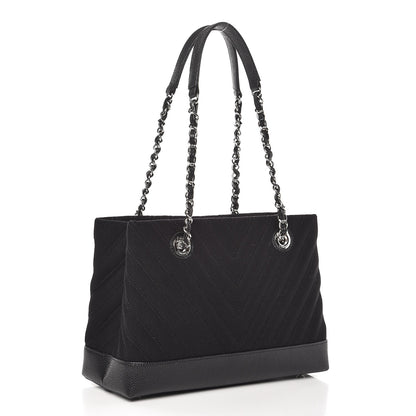 Chanel Canvas Caviar Chevron Shopper Tote Black 3 of 8