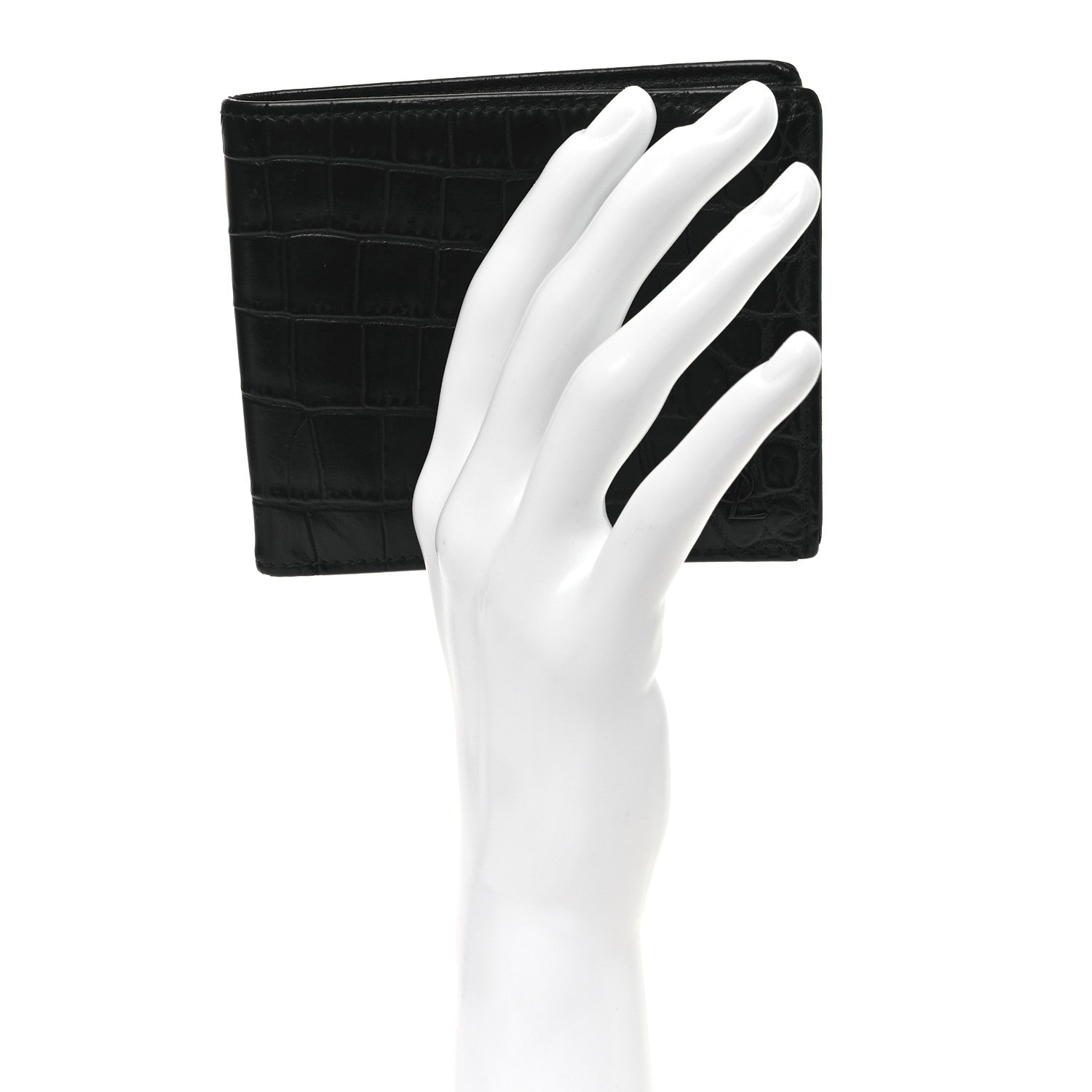 Saint Laurent Calfskin Crocodile Embossed Tiny Cassandre East West Wallet Black 2 of 9