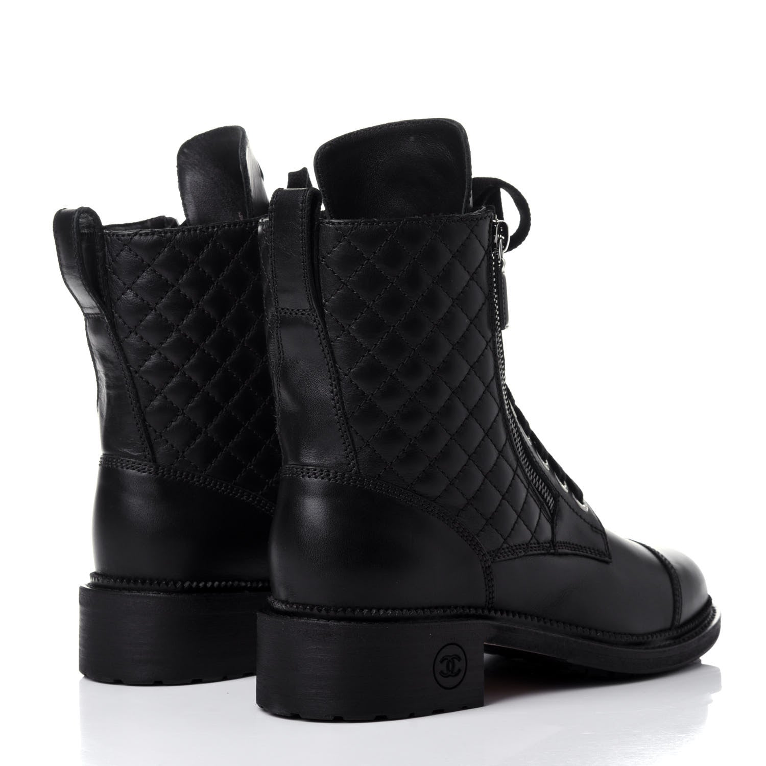 Chanel Calfskin Quilted Lace Up Combat Boots 38 Black 4 of 10
