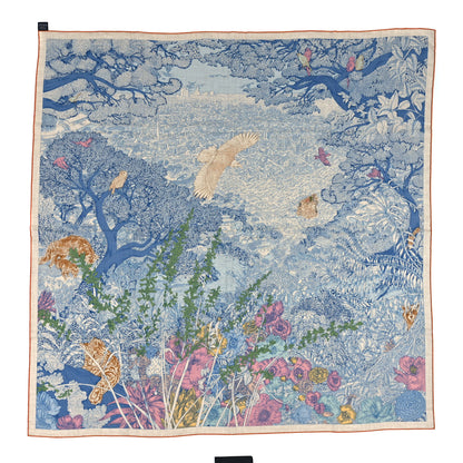 Hermes Cashmere Silk Retour a la Nature 140 Bleu Jean Rose Vert 1 of 4