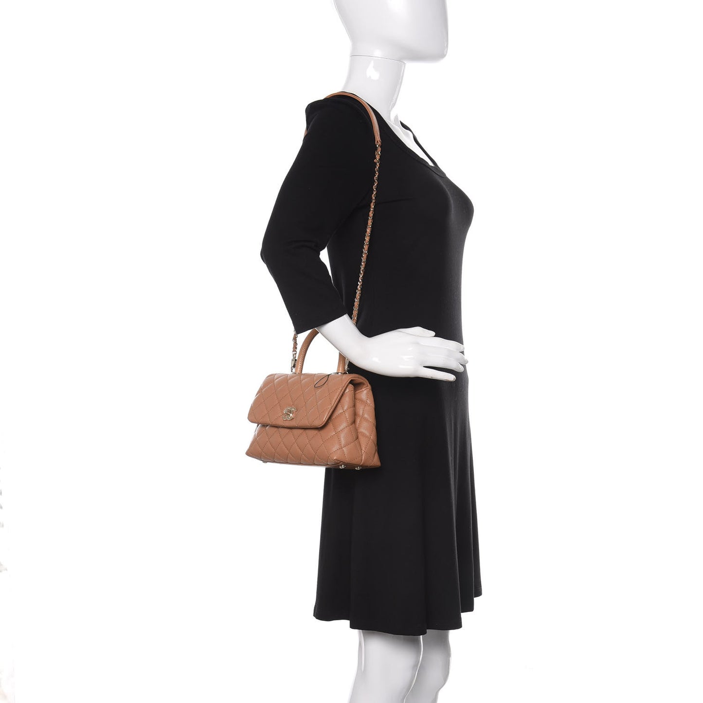 Caviar Quilted Lizard Embossed Mini Coco Handle Flap Brown