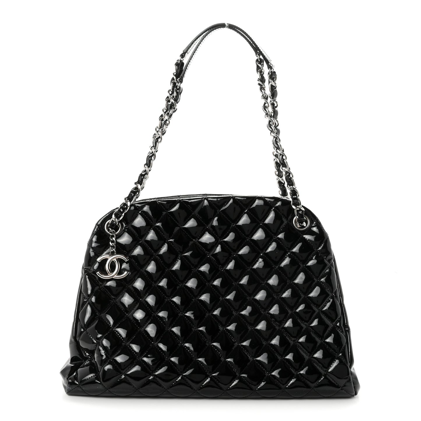 Patent Quilted Large Just Mademoiselle Bowling Bag Black