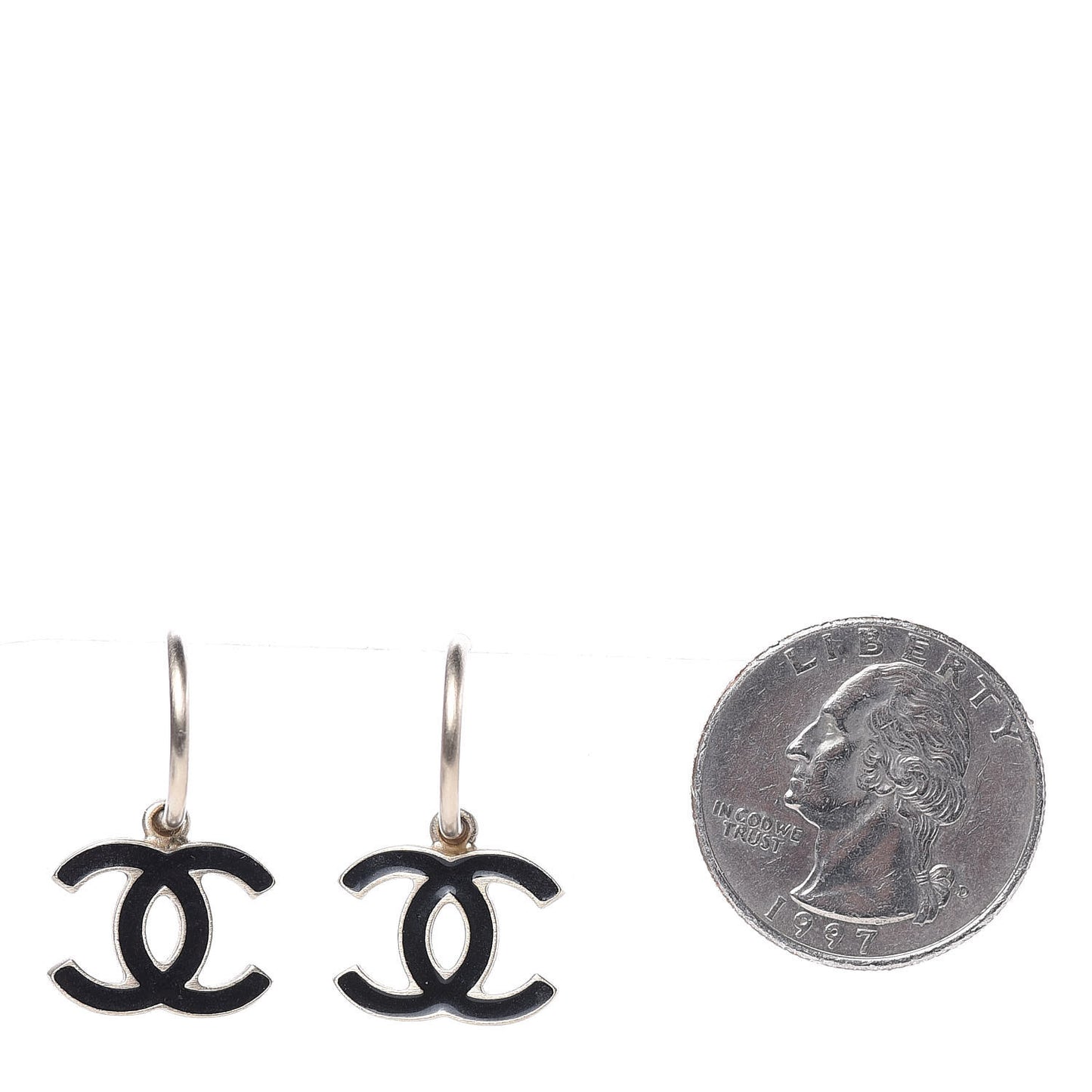 Enamel CC Dangle Earrings Gold Black