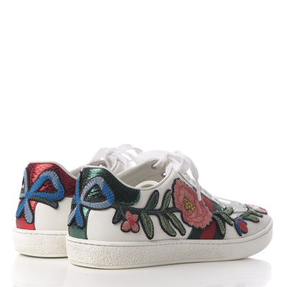 Gucci Calfskin Web Floral Embroidered Ace Sneakers 38 White 4 of 9