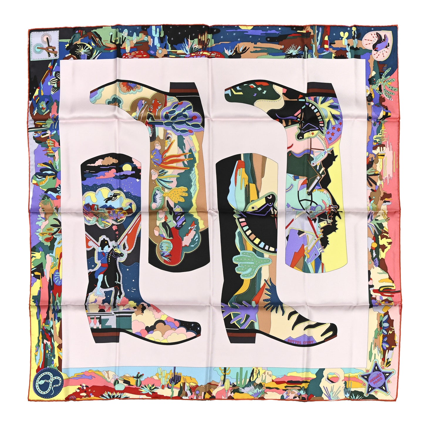 Silk Bottes Story Scarf 90 Rose Pale Black Multicolor