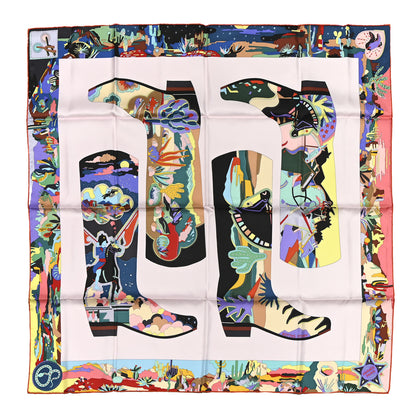 Hermes Silk Bottes Story Scarf 90 Rose Pale Black Multicolor 1 of 5