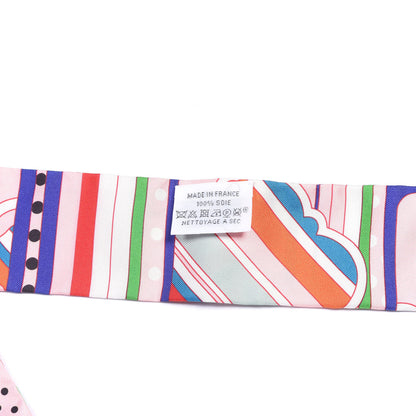 Hermes Silk Faubourg Rainbow Twilly Rose Pale Rouge Vert 3 of 4