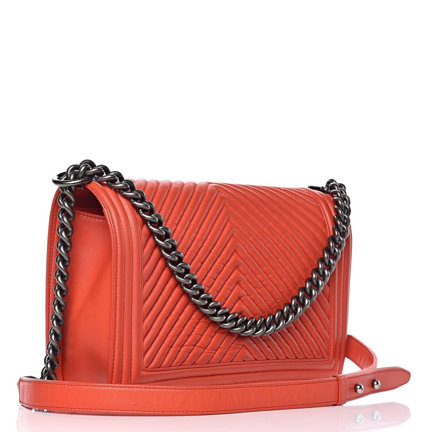 Chanel Wrinkled Lambskin Chevron Quilted New Medium Boy Flap Orange 3 of 12