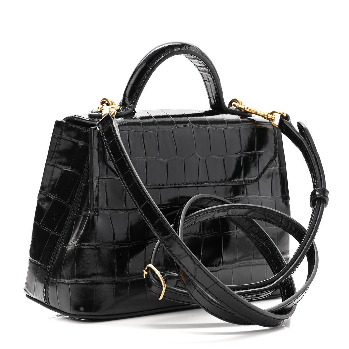 Calfskin Crocodile Embossed Micro Seaton Black