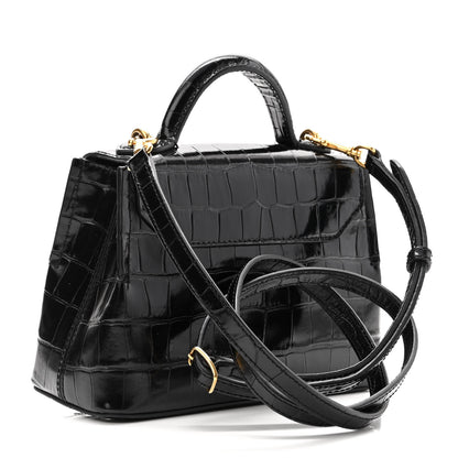 Mulberry Calfskin Crocodile Embossed Micro Seaton Black 3 of 9