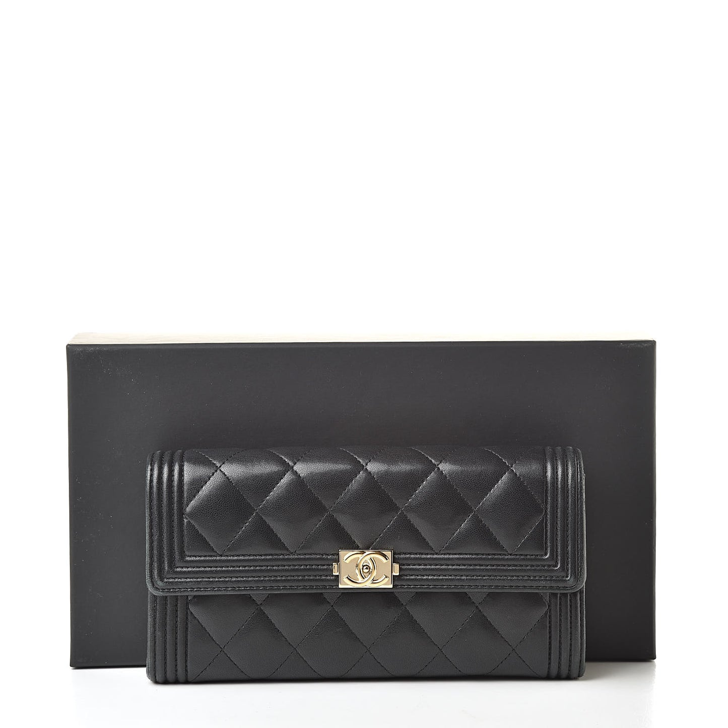 Lambskin Quilted Boy Flap Wallet Black