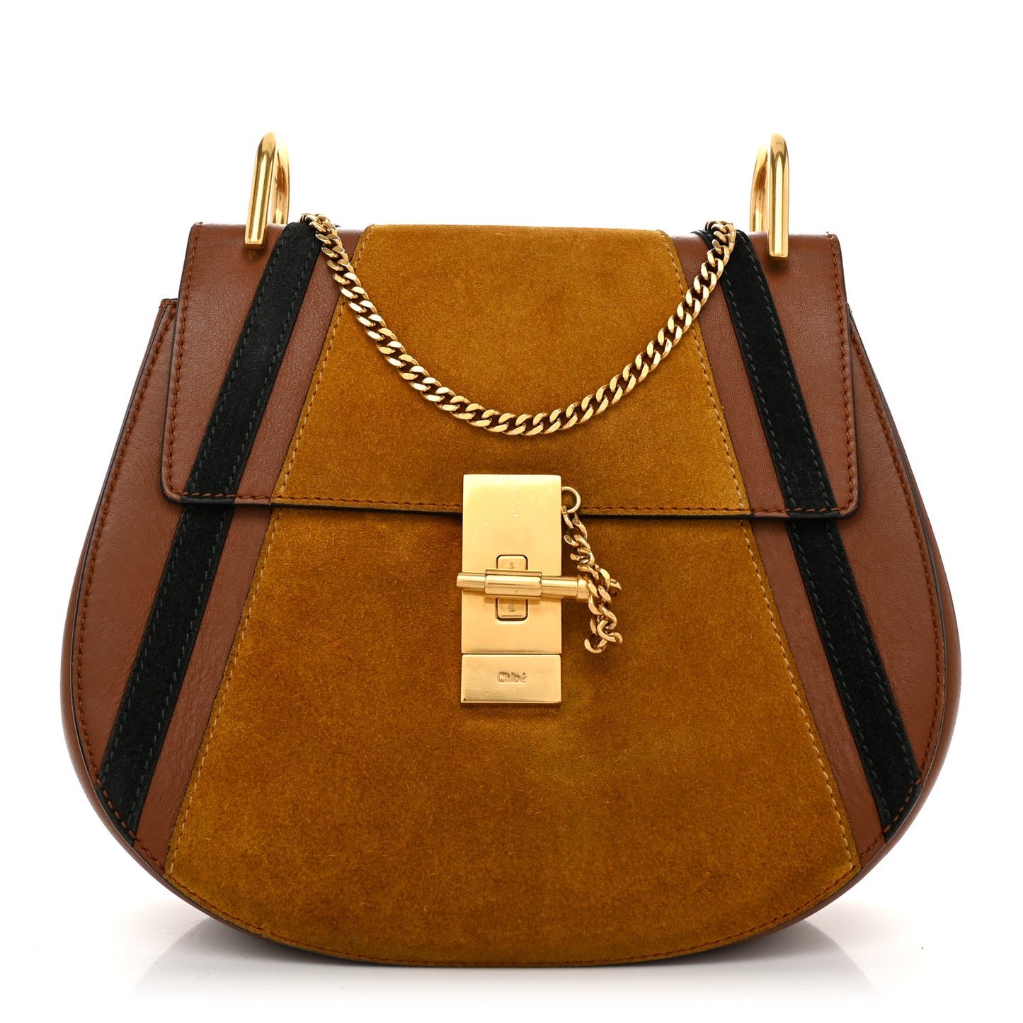 Suede Calfskin Patchwork Mini Drew Shoulder Bag Tobacco