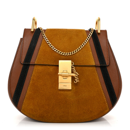 Chloe Suede Calfskin Patchwork Mini Drew Shoulder Bag Tobacco 1 of 9