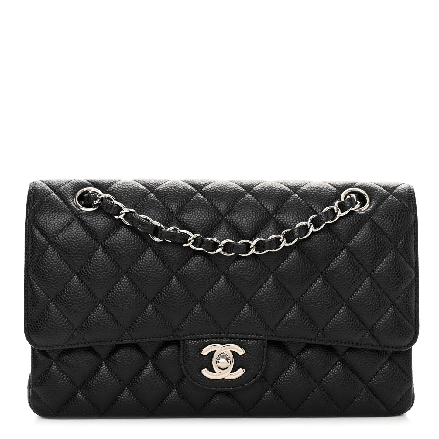 Caviar Quilted Medium Double Flap Black