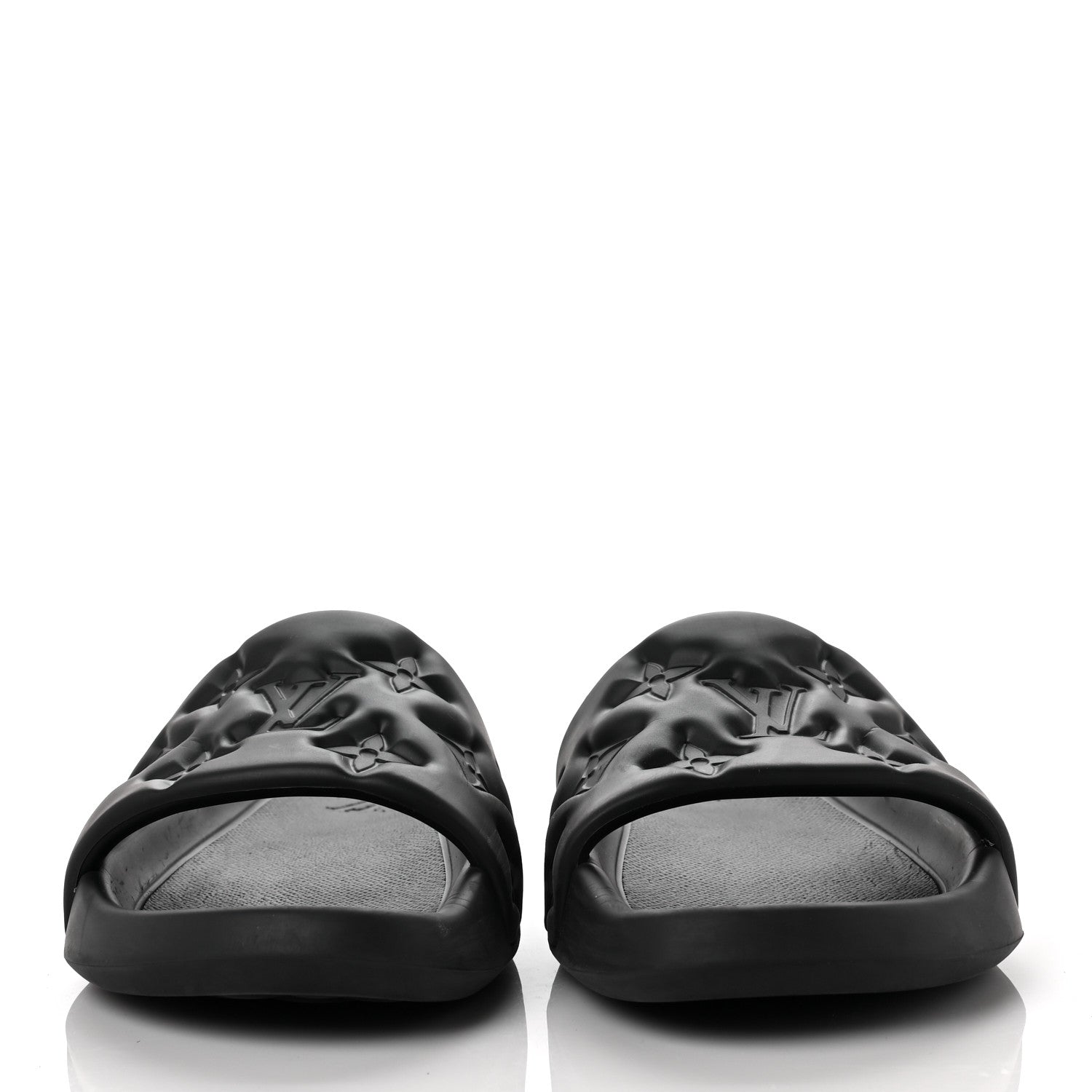 Louis Vuitton Rubber Embossed Monogram Mens Waterfront Mules 10 Black 2 of 10