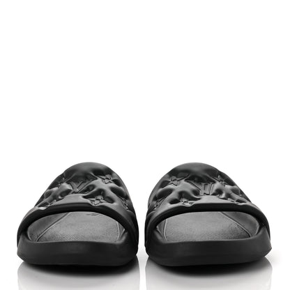 Louis Vuitton Rubber Embossed Monogram Mens Waterfront Mules 10 Black 2 of 10