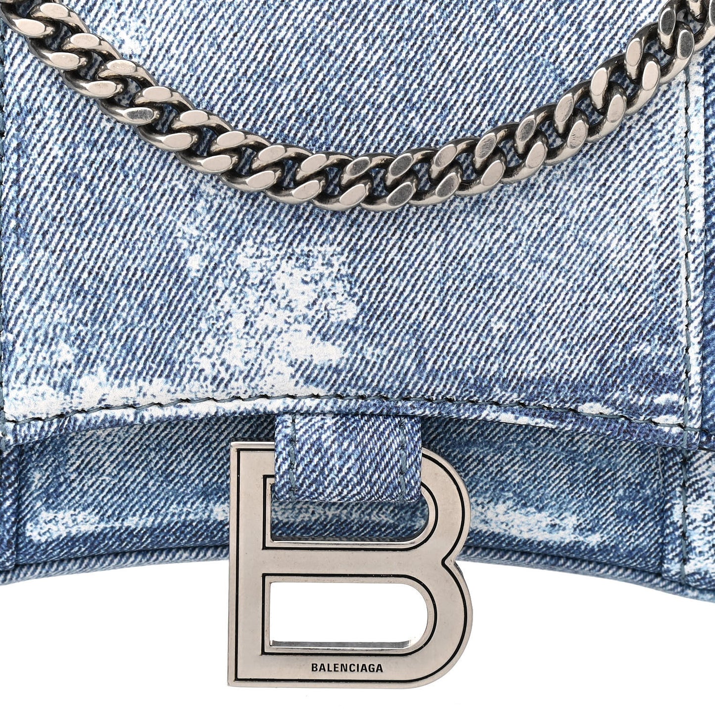 Nappa Denim Printed Hourglass Chain Bag Denim Blue
