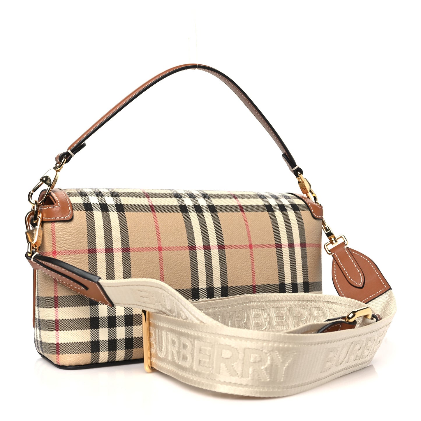 Coated Canvas Calfskin Vintage Check Small Note Crossbody Bag Briar Brown