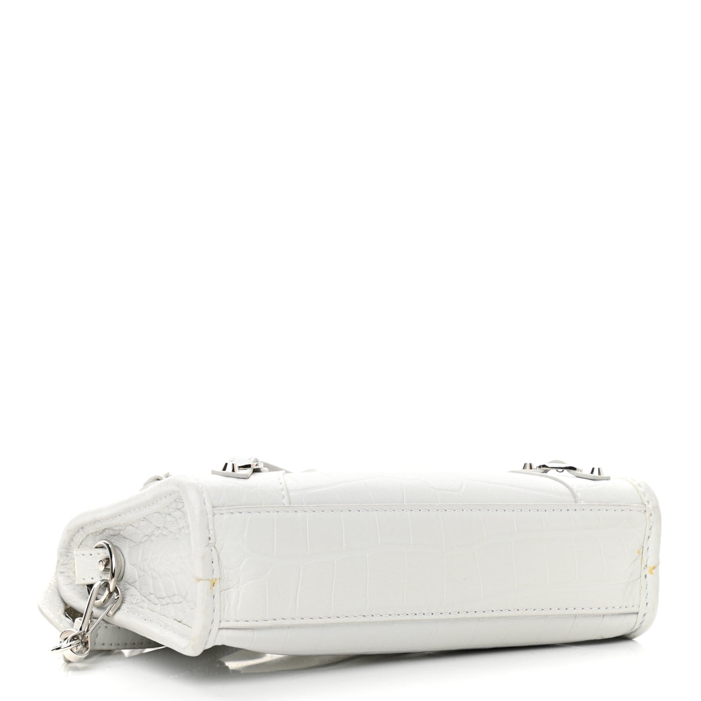 Matte Supple Lambskin Crocodile Embossed Classic Silver Hardware Nano City White