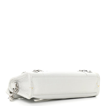 Balenciaga Matte Supple Lambskin Crocodile Embossed Classic Silver Hardware Nano City White 3 of 11