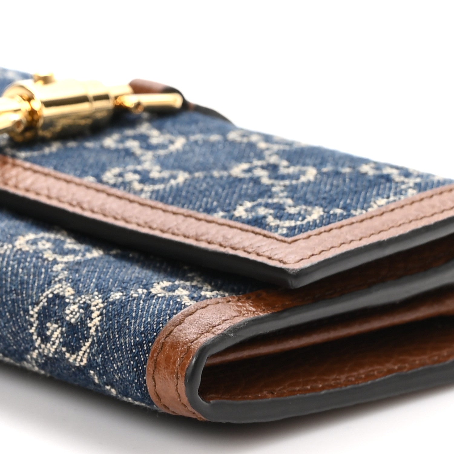 Gucci New Denim GG Monogram Jackie 1961 Chain Wallet Blue Tea Cuir 11 of 12
